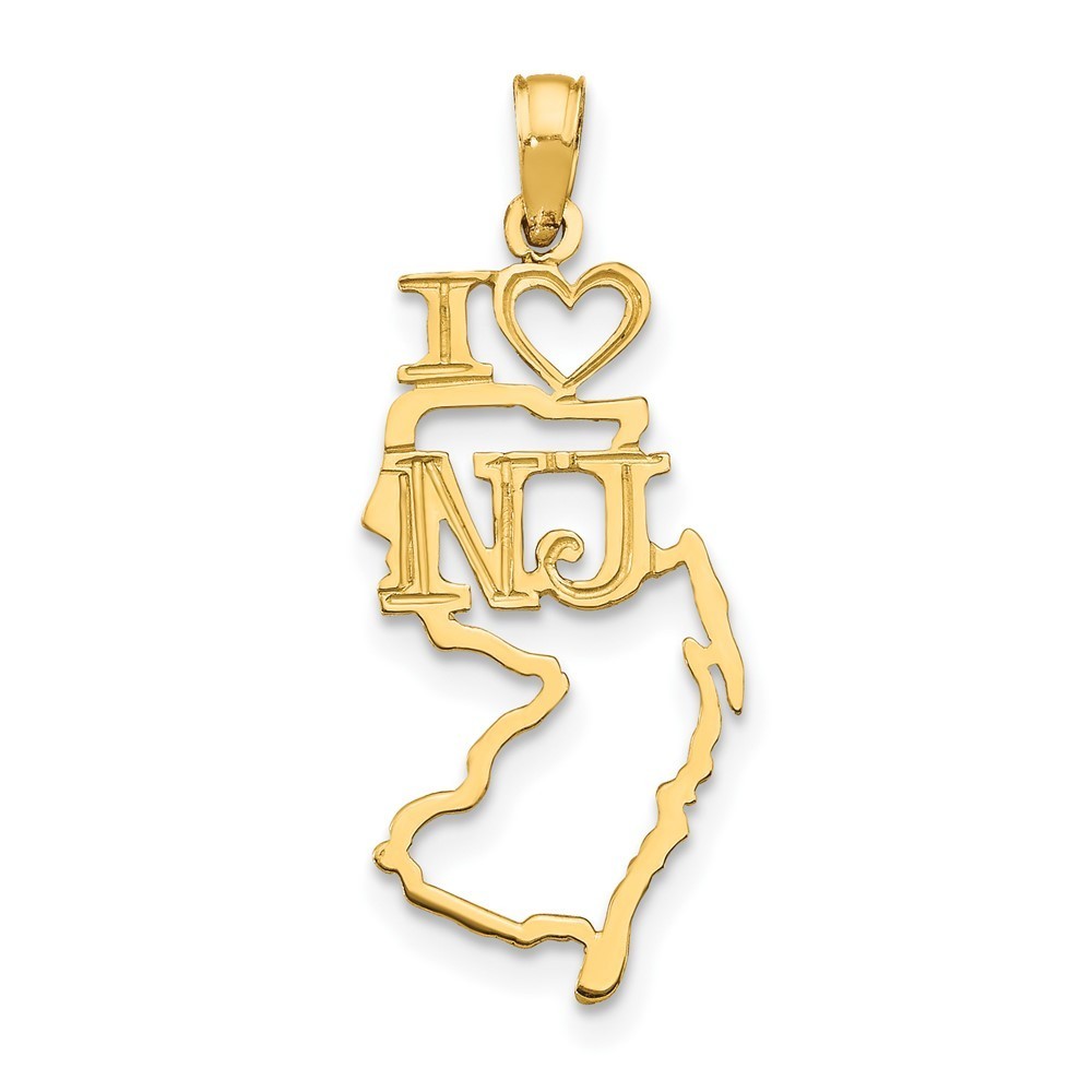 10k Yellow Gold Mini Travel Solid New Jersey State Necklace Charm Pendant